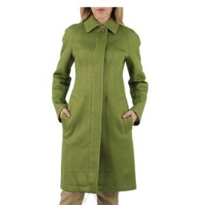 Burberry Cedar Green Neoprene Single Breasted Car Coat UK Size 6 New with Tags